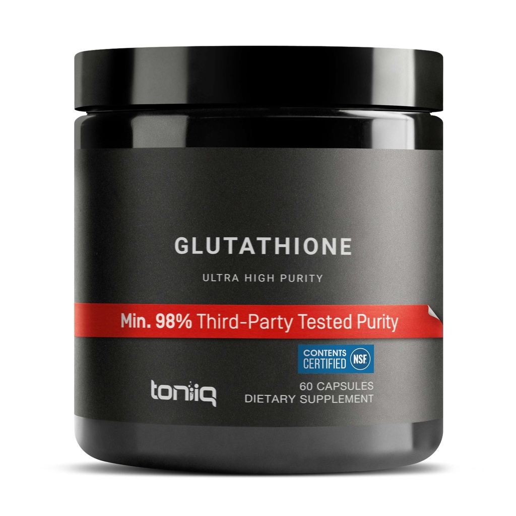Toniiq Ultra High Strength Glutathione Kapseln - 1000mg Konzentrierte Formel - 98%+ Hochgereinigt und biologisch verfügbar - Non-GMO Fermentation - 60 Kapseln reduziert Glutathion-Ergänzung