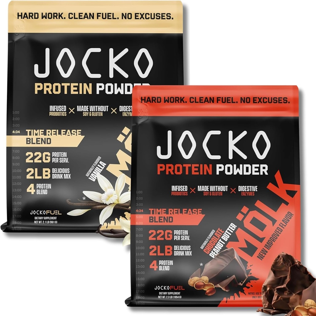 Jocko Fuel Protein Bundle (2 Pack) - Chocolate Peanut Butter (2lb) + Vanille (2lb) - Unterstützt Muskelrückgewinnung & Wachstum