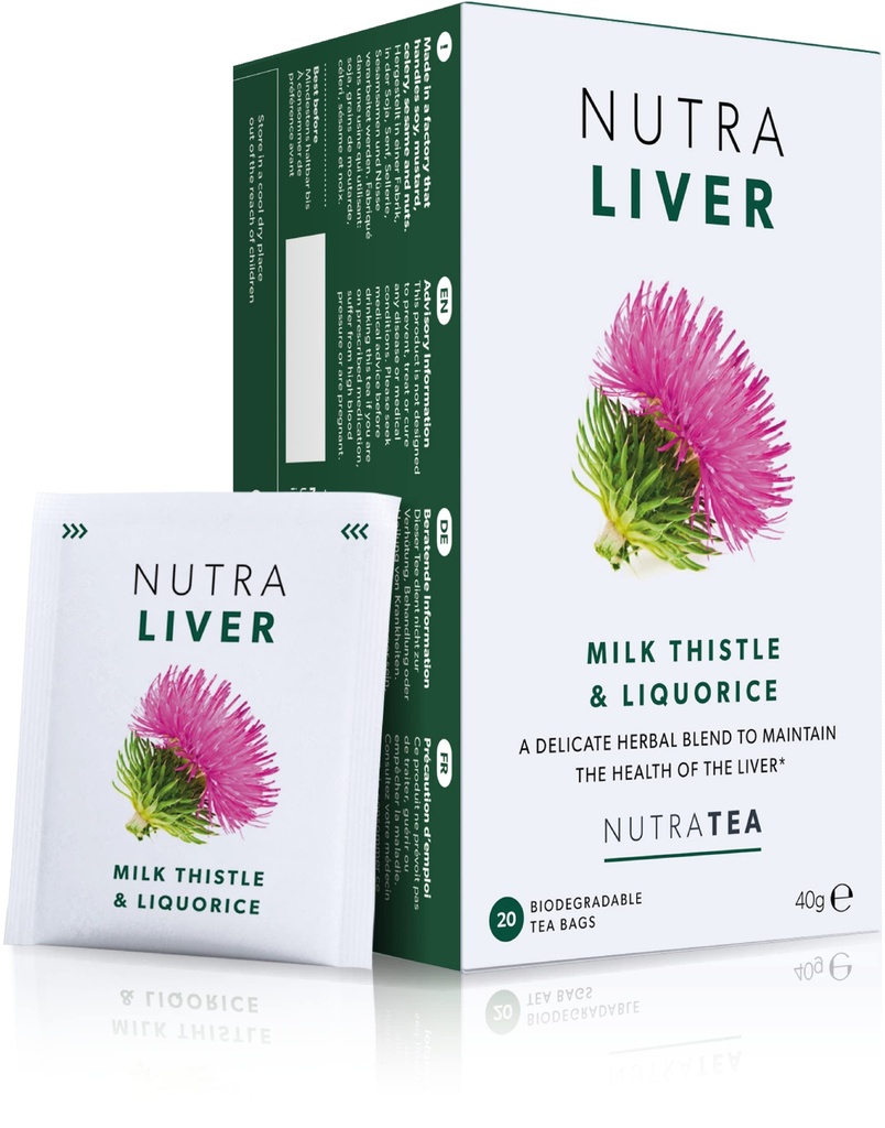 NUTRALIVER - Liver Detox & Cleanse Tee - Milchdistel, Turmeric & Fennel - 40 Umhüllte Teebeutel - Kräutertee - 2 Pack