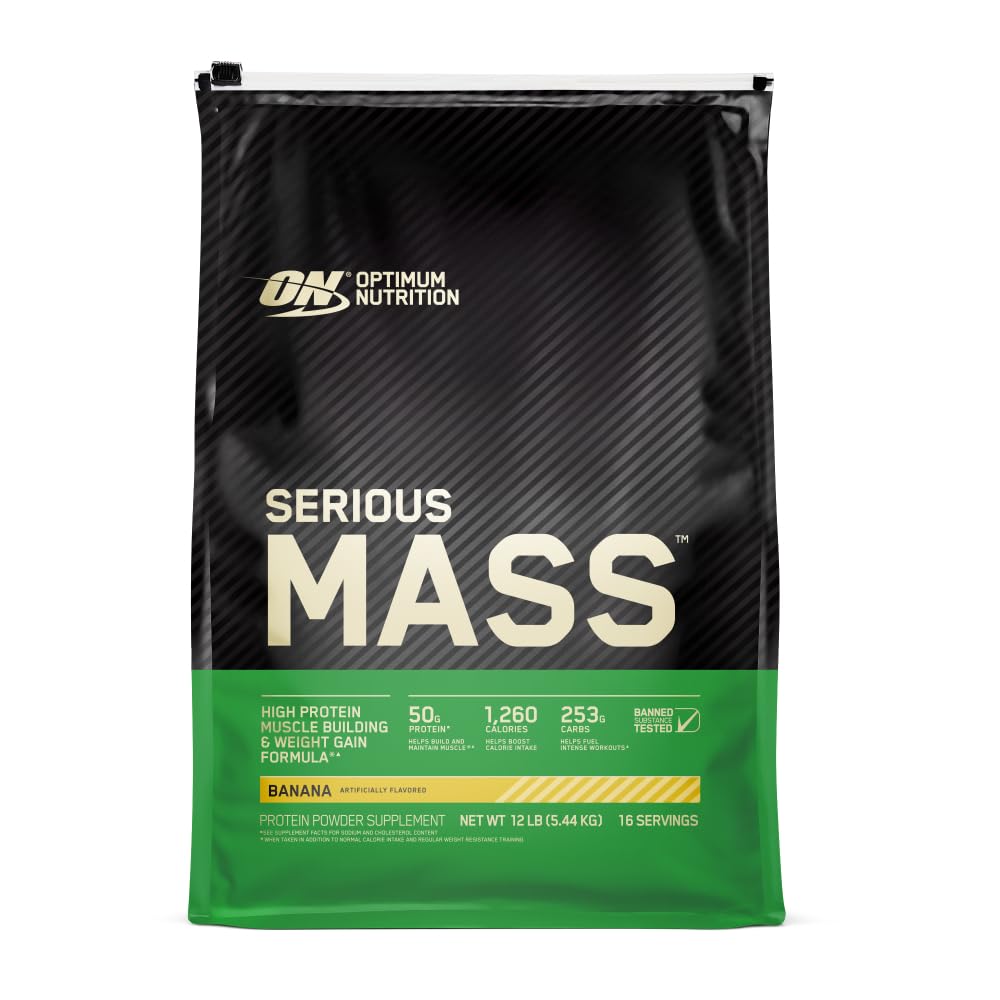 Alimentation optimale Masse grave, poudre de protéines gaineuses de poids, gaineur de masse, vitamine C et zinc pour le soutien immunitaire, créatine, banane, 12 livres (paquetage mai Vary)