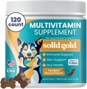 Solid Gold Dog Multivitamin - Soft Dog Vitamins & Supplements Chews - All-in-One Herz, Immun, Gehirn, Haut, Mantel &amp; Gut Health Support w/Vitamin C, B12, Probiotics & Antioxidants - Bacon Flavor 120ct