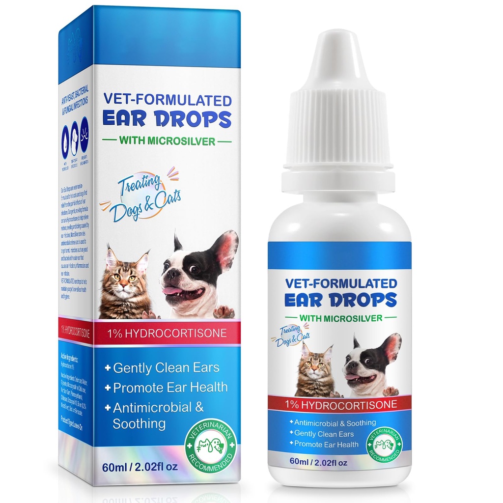 Pertes de traitement de l'infection à l'oreille pour les chiens et les chats, avec 1 % d'hydrocortisone Apaisant l'infection à levure de chien, démangeaisons d'oreilles Infections à l'oreille pour chiens et chats - 2 fl oz
