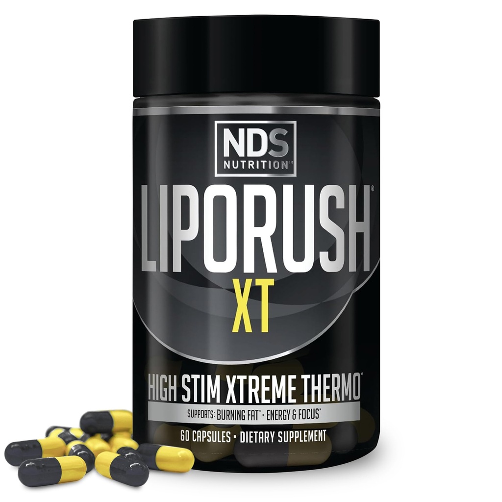 LIPORUSH NDS Nutrition XT - Super Concentrated Thermogenic mit L-Carnitin & Teacrine für Shredding Fat - Unterstützt maximale Energie, Fokus, Calorie Burning, Diuretic, Appetite Control (60 Kapseln)