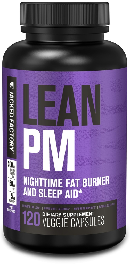 Jacked Factory Lean PM Night Time Fat Burner, Sleep Aid Supplement, & Appetit Suppressant für Männer und Frauen - 120 Stimulant-Free Veggie Weight Loss Diät Pillen