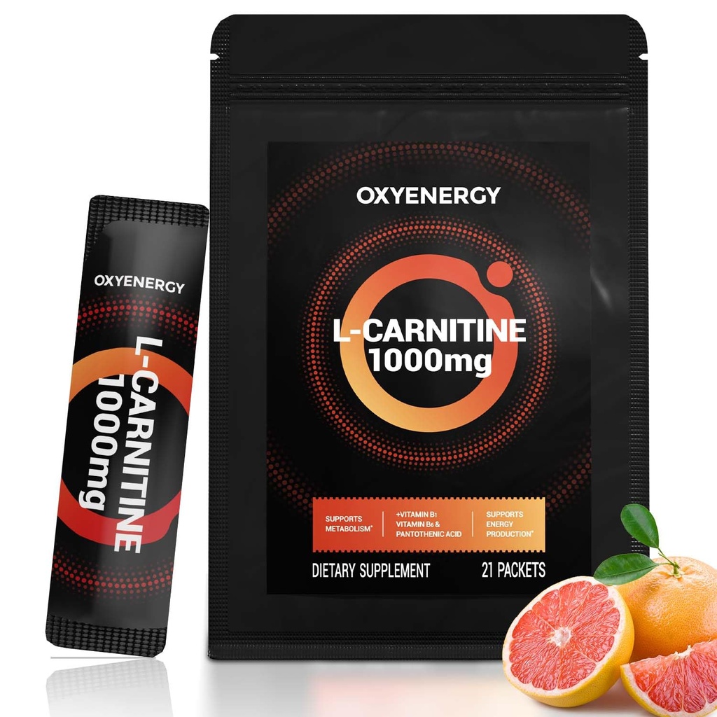 Supplément L-Carnitine liquide OxyEnergy 1000mg - Douce pour une utilisation quotidienne, Zéro calories, Sans sucre, Sans Stim-Free Fat Burning & Endurance Booster, 21 bâtons liquides individuels