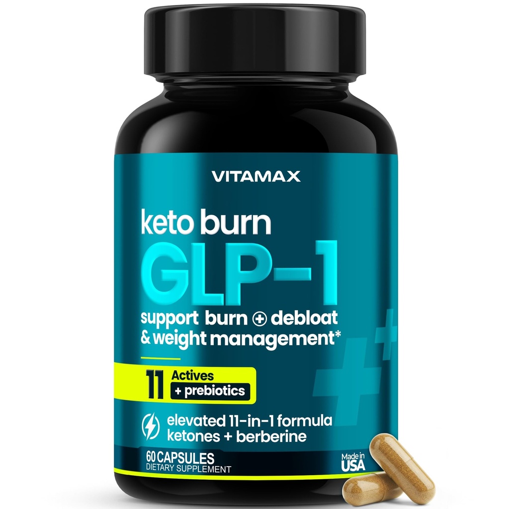 Vitamax GLP-1 Supplément de soutien pour la perte de poids et brûleur de graisse pour les hommes et les femmes – Soutien du métabolisme cétonique avec les cétones du BHB, le vinaigre de cidre, la berbérine, les polyphénols et les prébiotiques pour l'appétit, la digestion et les rages
