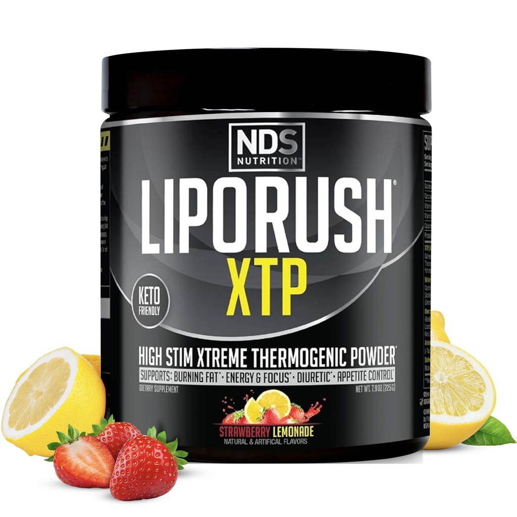 LIPORUSH NDS Nutrition XTP Thermogenic Fat Burner mit L-Carnitin - Energie, Fokus und Appetitkontrolle - Extreme Thermogenic Fat Burning Powder Weight Loss - Strawberry Lemonade (45 Servietten)