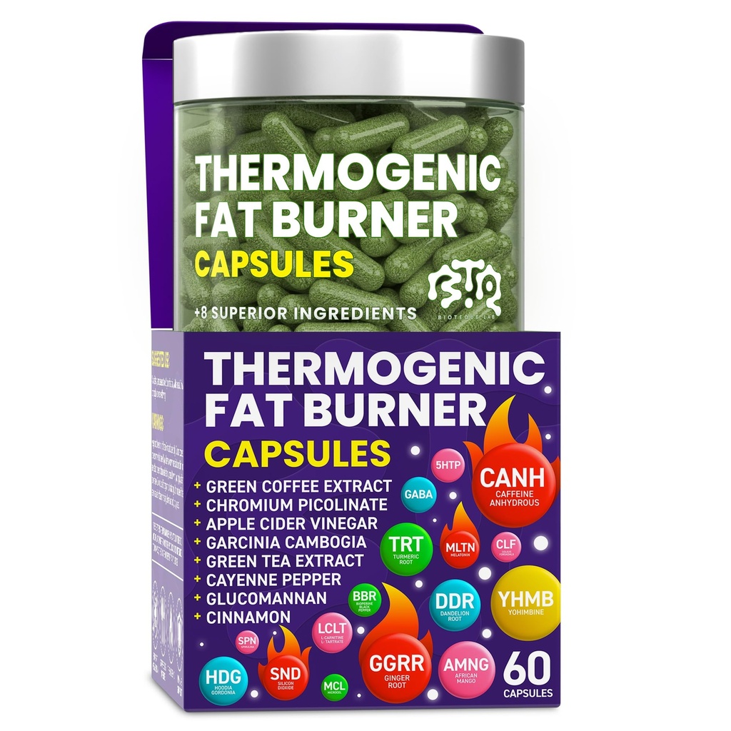 Thermogenic Fat Burner Kapseln - Gewichtsverlust Pillen für Frauen und Männer, Appetit Suppressant, Metabolismus Booster - Grüner Tee, Kaffee Extrakt, Garcinia Cambogia - Diät Pillen für Weight Loss - 60 Kapseln