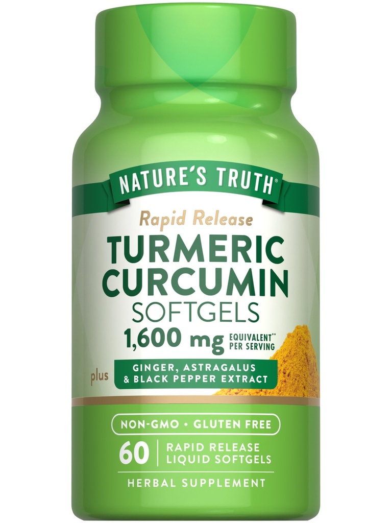 Nature's Truth Turmeric Curcumin Complex | 60 Softgels | with Ginger, Astragalus, & Black Pepper Extract | Non-GMO & Gluten Free Supplement