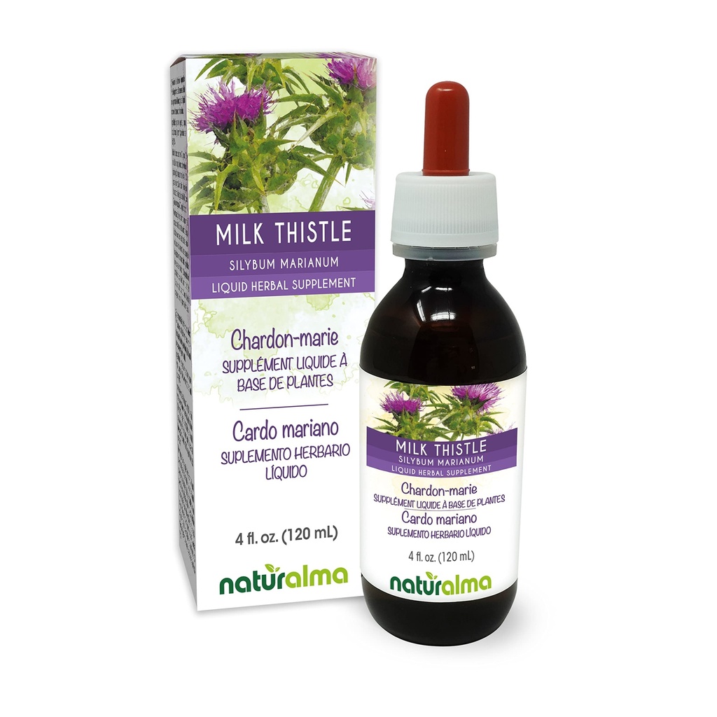 Naturalma Milk Thistle (Silybum marianum) Frucht und Kräuter Alkoholfreie Tinktur - 4 fl oz Flüssiger Extrakt in Tropfen - Kräuterergänzung - Vegan