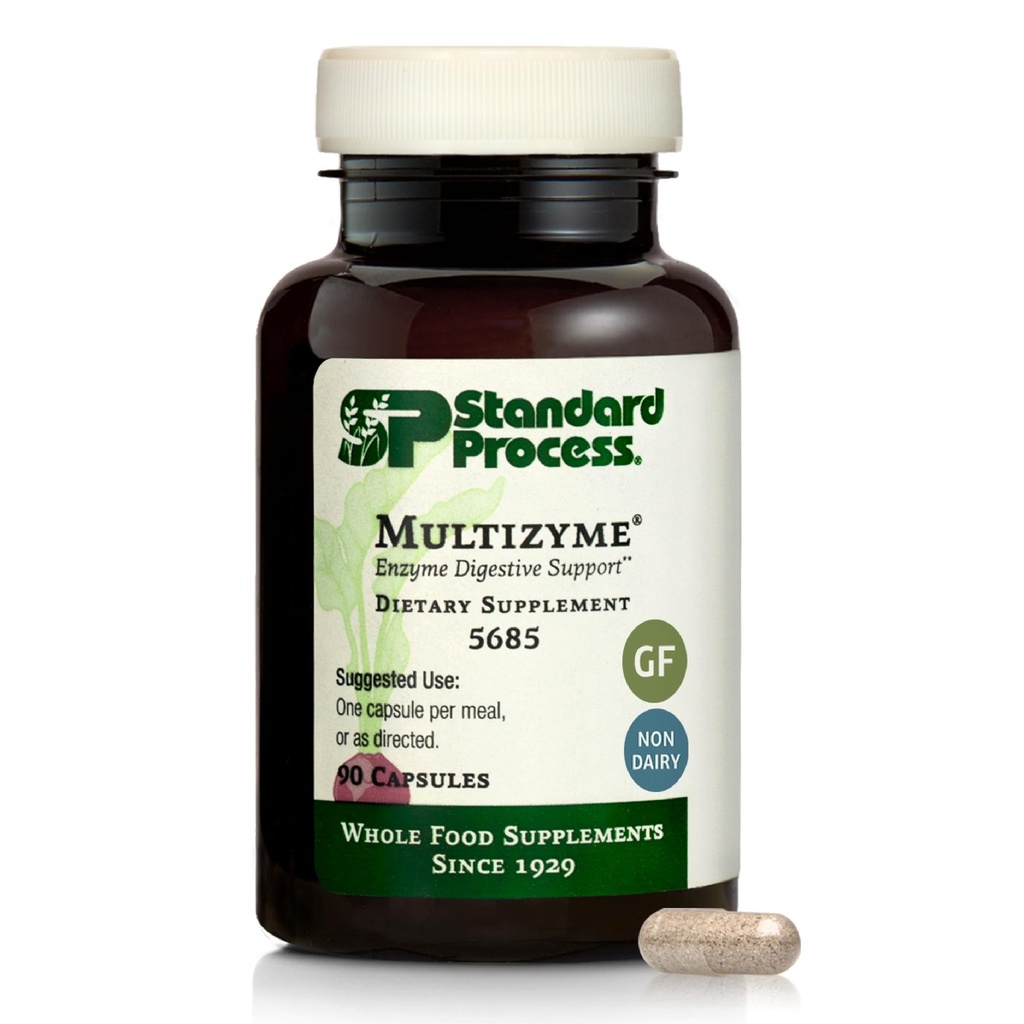 Standard Process Multizyme - Pancreatic Enzyme Supplement zur Unterstützung der Aufschlüsselung von Proteinen, Kohlenhydraten und Fetten - Verdauungsunterstützung - Glutenfrei, Non-Dairy & Non-Soy - 90 Kapseln (90 Portionen)