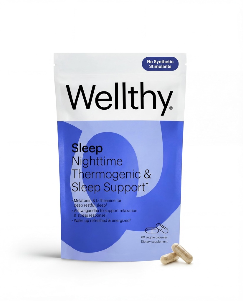 Wellthy Night Time Thermogenic - Vitamin B6, Ashwagandha & Melatonin - Nighttime Thermogenic für Damen - Belly Thermogenic - Natural Weight Loss Supplements für Damen, 60ct