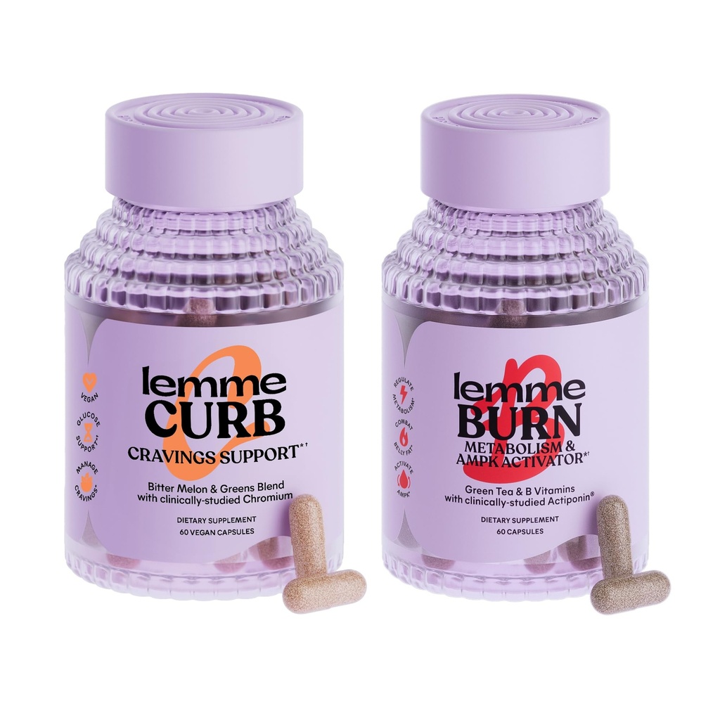 Lemme Curb and Burn - Metabolismus, Heißhungerunterstützung und Gewichtsmanagement mit klinisch untersuchtem Chrompicolinat, Gynostemma, Zimt, grünem Tee, Vitamin B6 & B12 - glutenfrei, 60 Count Ea