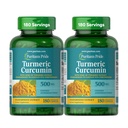 Puritan's Pride Turmeric Curcumin 500mg, Standarized zu 95% Cucuminoids, pflanzliche Nahrungsergänzung für Antioxidans Gesundheit, 180 Radpid Release Capsules, Packung von 2