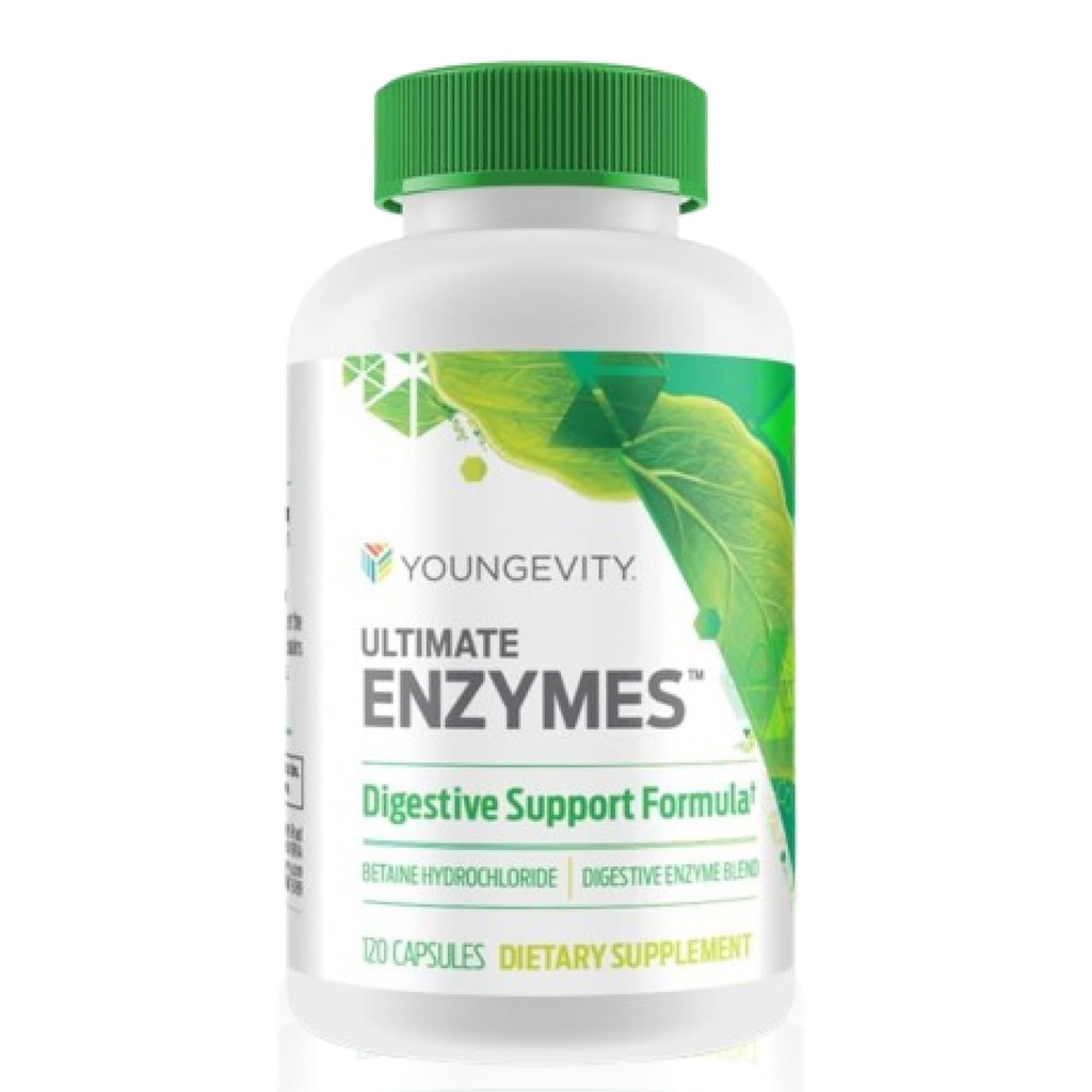 Youngevity Ultimate Enzymes® - Multi Enzymes for Digestion, Gas & Bloating Relief - Betaine HCl, Ox Bile, Pancreatine 10X, Papain 6M, Pepsin 1:3000 (120 Kapseln)