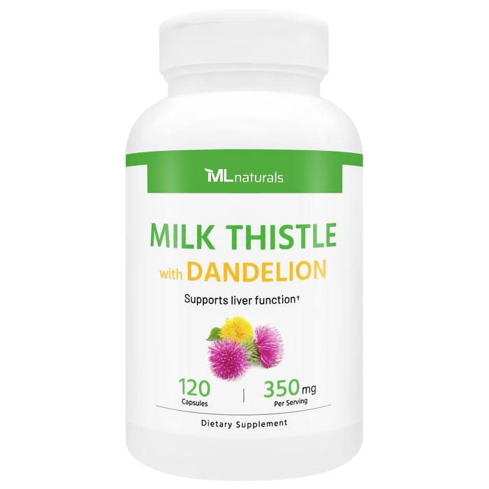 ML Naturals Thistle de lait et extrait de dandelion – 250mg Thistle de lait, 100mg Racine de dandelion (par portion) 120 Capsules