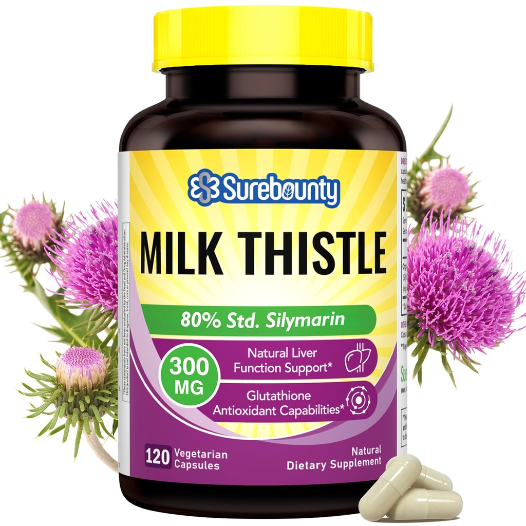 Thistle de lait, extrait concentré de semences, soutien du foie Nettoyer la désintoxication, suppléments gras du foie, non-OGM, sans gluten et soja, 120 capsules de légumes, approvisionnement de 4 mois