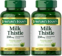 Nature's Bounty Milk Thistle Capsules, traditionell für Lebergesundheit, Kräuterergänzung, 250 mg pro Servierung, 200 Count (Pack von 2)
