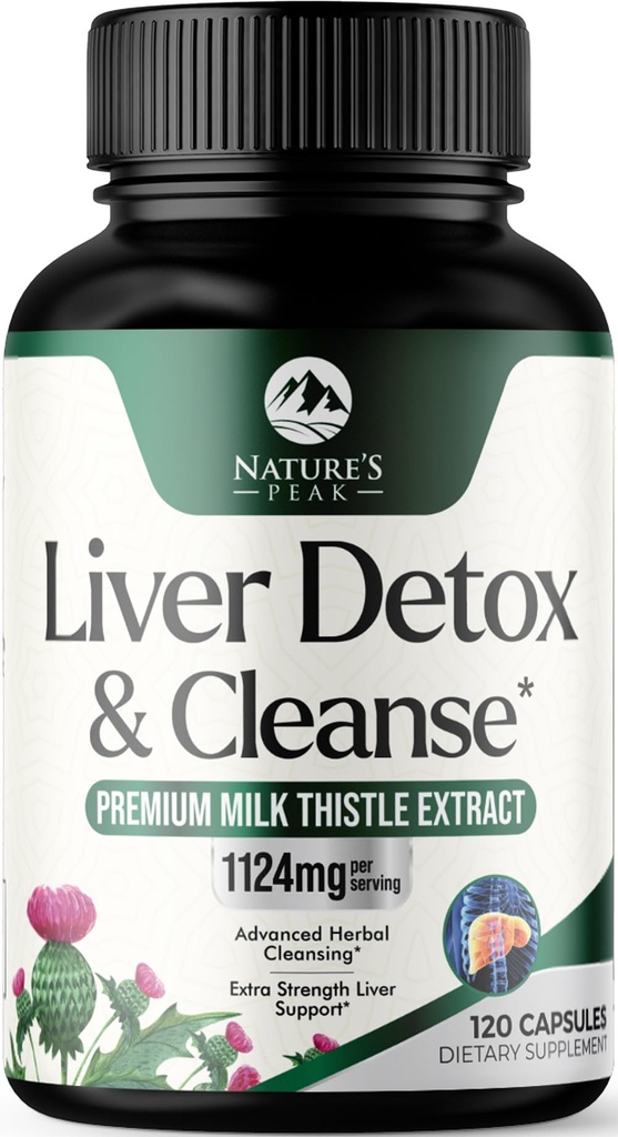 Détox et réparation du foie - Supplément de chardon de lait pour la digestion et la santé immunitaire - Racine de gingembre, Choline et racine de dandelion - Support du foie à base de plantes avec Silymarin, Beetroot et Artichaut - 120 capsules
