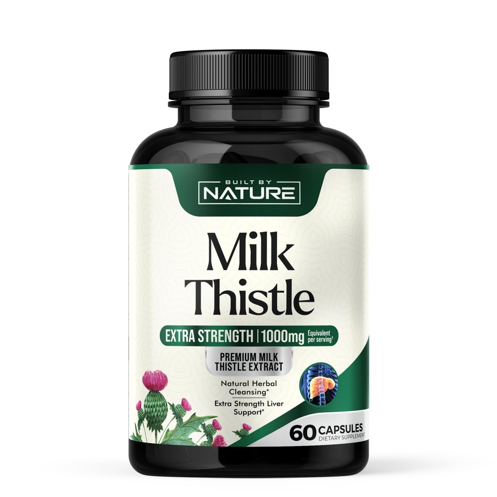 Construit par le supplément de détox de chardon de lait naturel avec extrait de silymarin et racine de dandelion – Nettoyant doux du foie à base de plantes pour les hommes et les femmes - Soutien de la santé du foie - Non-OGM - 60 Capsules de Veggie