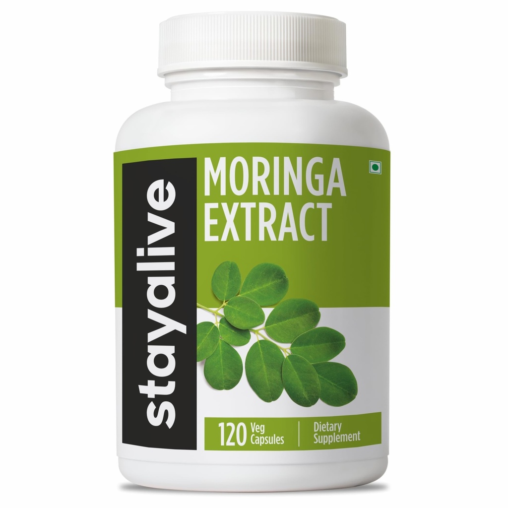 STAY ALIVE Moringa Kapseln 1000mg, 20:1 Extrakt, 120 Pillen, Grüne Superfood mit extra Stärke, 100% reines Oleifera Blattpulver, 2 Monate Versorgung, All Natural, Non-GMO & Gluten Free Moringa Supplement