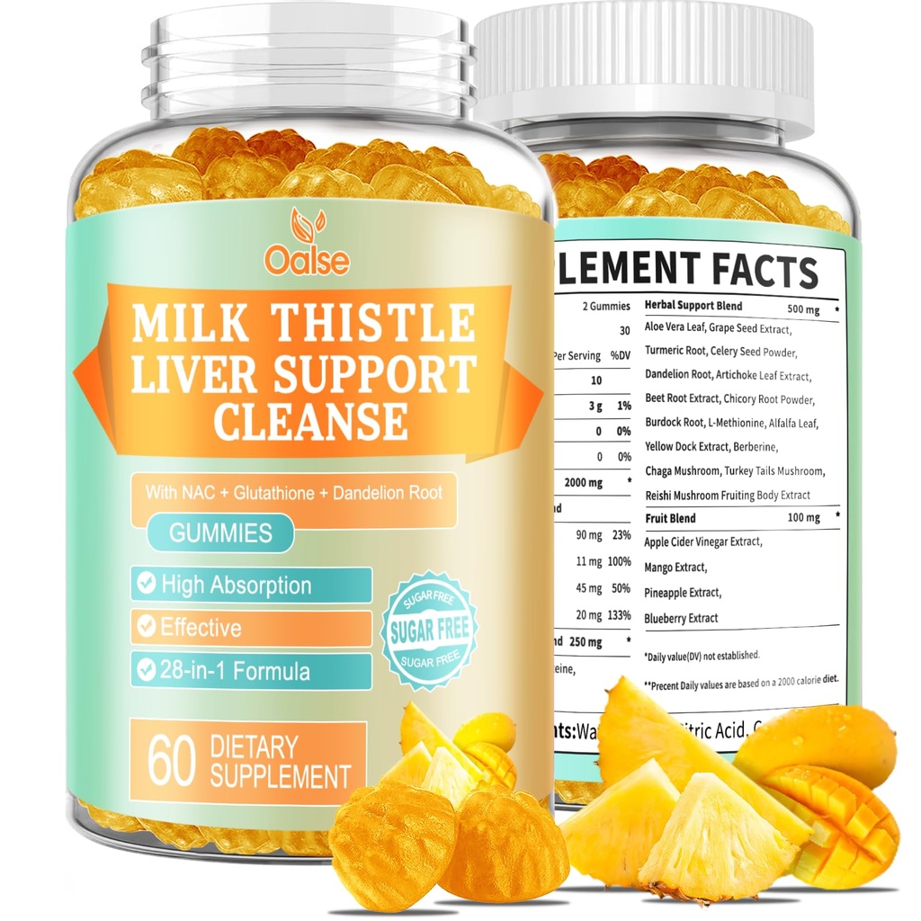 Liver Cleanse Detox & Repair 2000 Mg Milk Thistle Gummis - Mango Ananas - mit NAC, Glutathione, Dandelion Root, Aloe Vera Leaf, etc., Glutenfrei, 60 Zähler