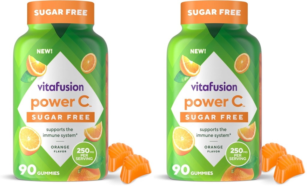Vitafusion sans sucre Puissance C Vitamine C Gommies,Vitamines quotidiennes adultes pour le système immunitaire support (1),Orange Flavor,90 Compte (paquet de 2)