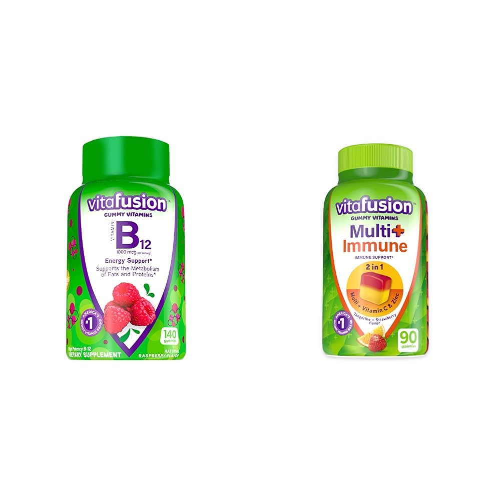 Vitafusion Vitamine B12 pour Métabolisme énergétique, Multivitamine Plus Immune Soutien Gommies avec vitamine C, Zinc - 140 + 90 Compte