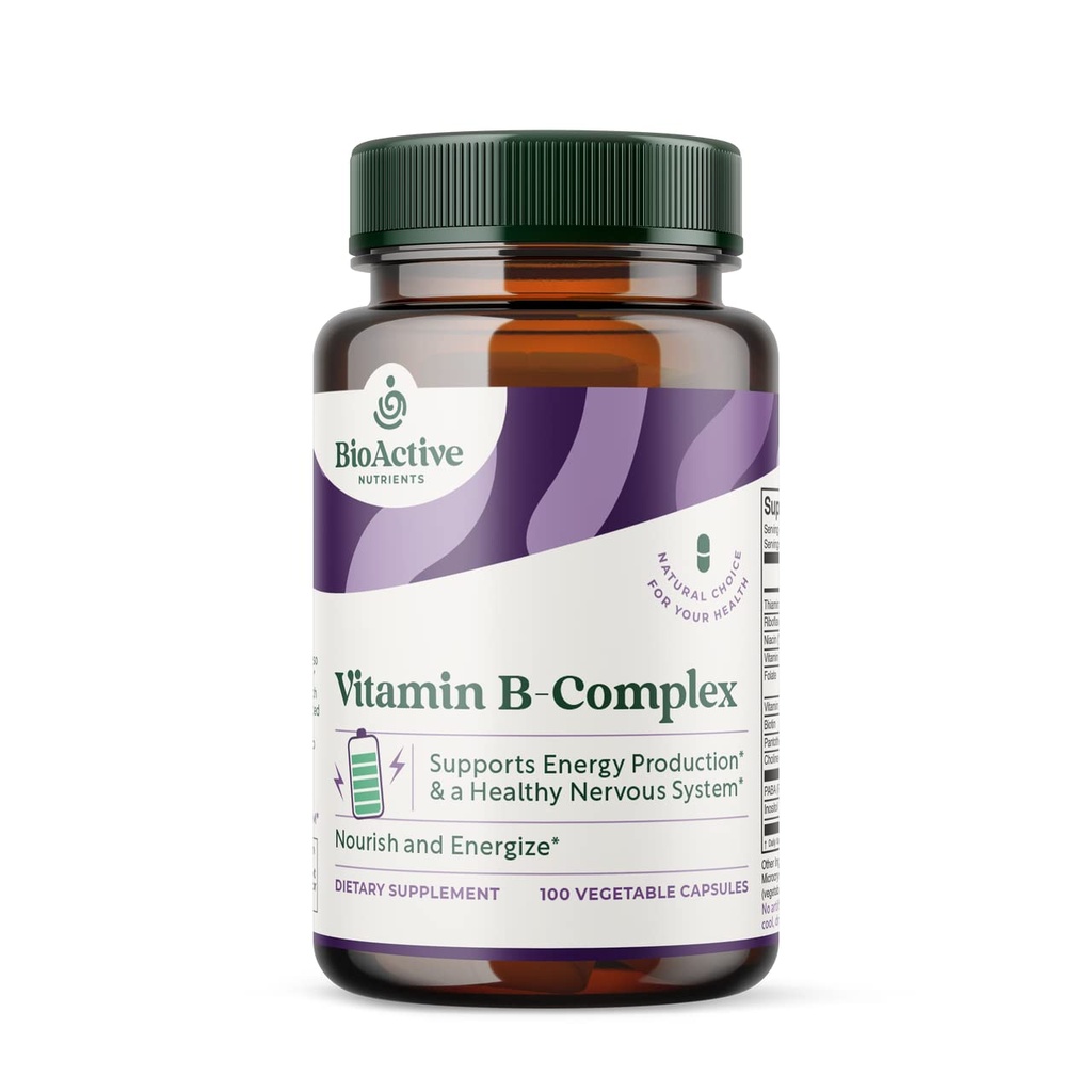 NUTRIENTS BIOACTIFS Supplément alimentaire complexe de vitamine B - 100 capsules végétales - pour la santé globale