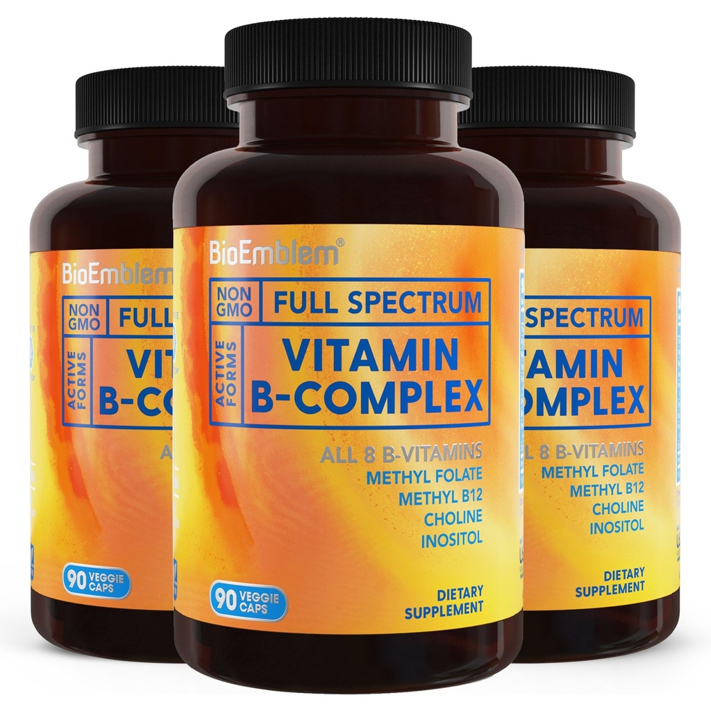 BioEmblem B Complex Vitamins | Complete B-Vitamin Formula with Active Methylated Forms | Unterstützt Energie, Psychische Klarheit und Immune Gesundheit | Non-GMO, Vegan, Soy-Free, Gluten-Free |270 Kapseln