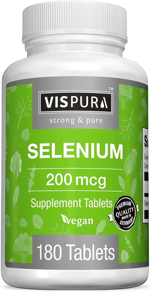 Selen 200 mcg Supplement, 180 Vegan Tabletten für Immunsystem, Schilddrüse, Prostata und Herzgesundheit*, Organische, natürliche & Glutenfreie Trace Mineral ohne Additive