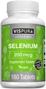 Selen 200 mcg Supplement, 180 Vegan Tabletten für Immunsystem, Schilddrüse, Prostata und Herzgesundheit*, Organische, natürliche & Glutenfreie Trace Mineral ohne Additive