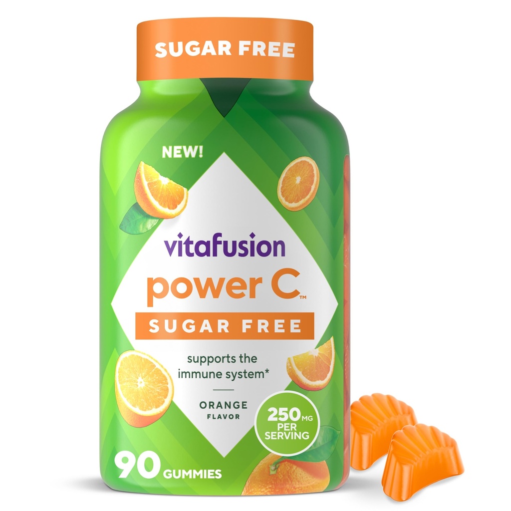 vitafusion sans sucre Puissance C Gommies de vitamine C, Vitamines quotidiennes adultes pour le système immunitaire (1), Arôme orange, 90 Compte