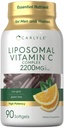 Carlyle Liposomique Vitamine C. C. 2200mg. 90 Capsules Softgel. Supplément complexe à haute puissance.