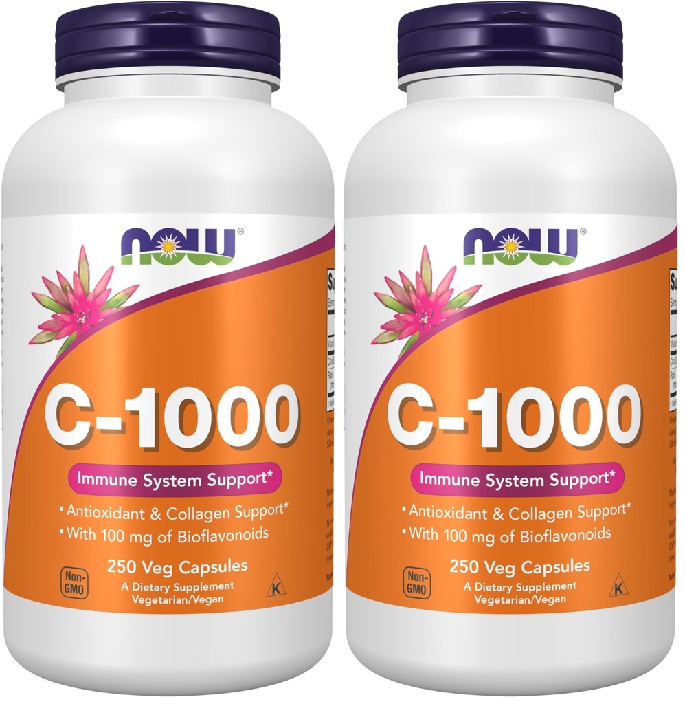 JETZT Nahrungsergänzungsmittel, Vitamin C-1.000 mit 100 mg Bioflavonoide, Antioxidantienschutz*, 250 Veg Kapseln, (Pack von 2)