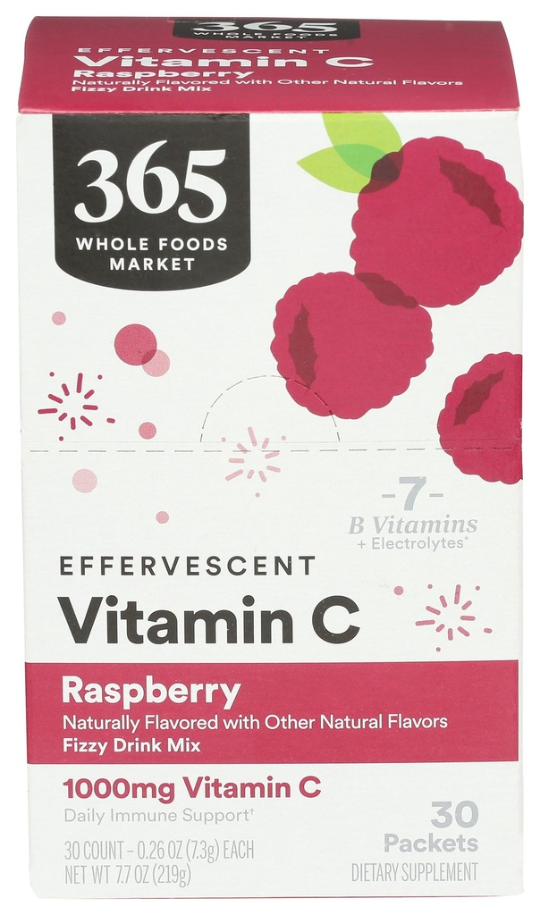 365 Von Whole Foods Market, Effervescent C Pulver Raspberry 30 Count, 0.26 Unze