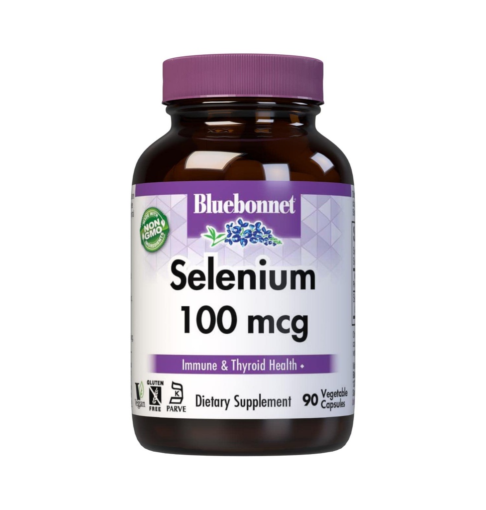 Bluebonnet Sélénium Capsules 100mcg (L-sélénométhionine) - Potent Antioxydant Support - Amino Acid Complex Sélénium Supplément pour les femmes et les hommes - Vegan, non-OGM, sans gluten - 90 capsules végétales