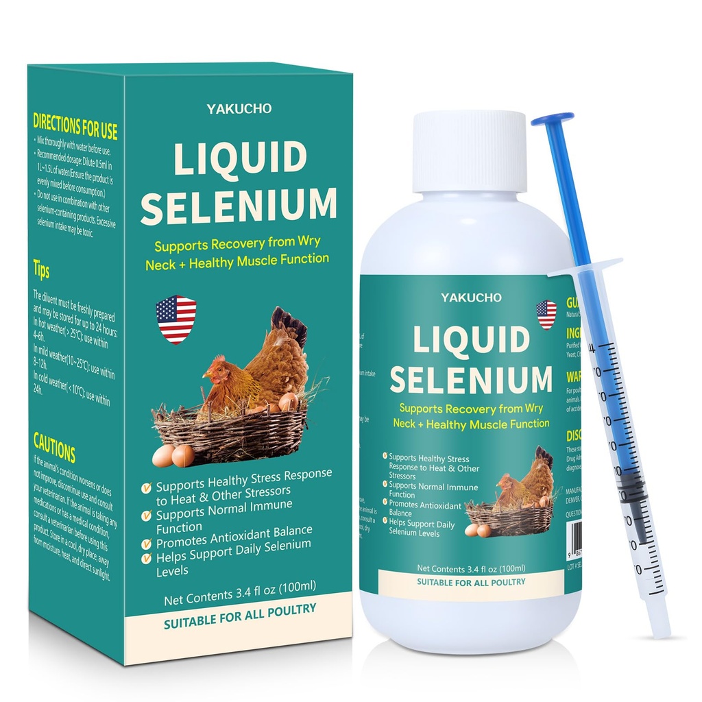 Sélénium liquide pour la volaille soutient la fonction musculaire Stress Response Immune Balance Antioxydant Support adapté à tous la volaille 3,4 fl oz