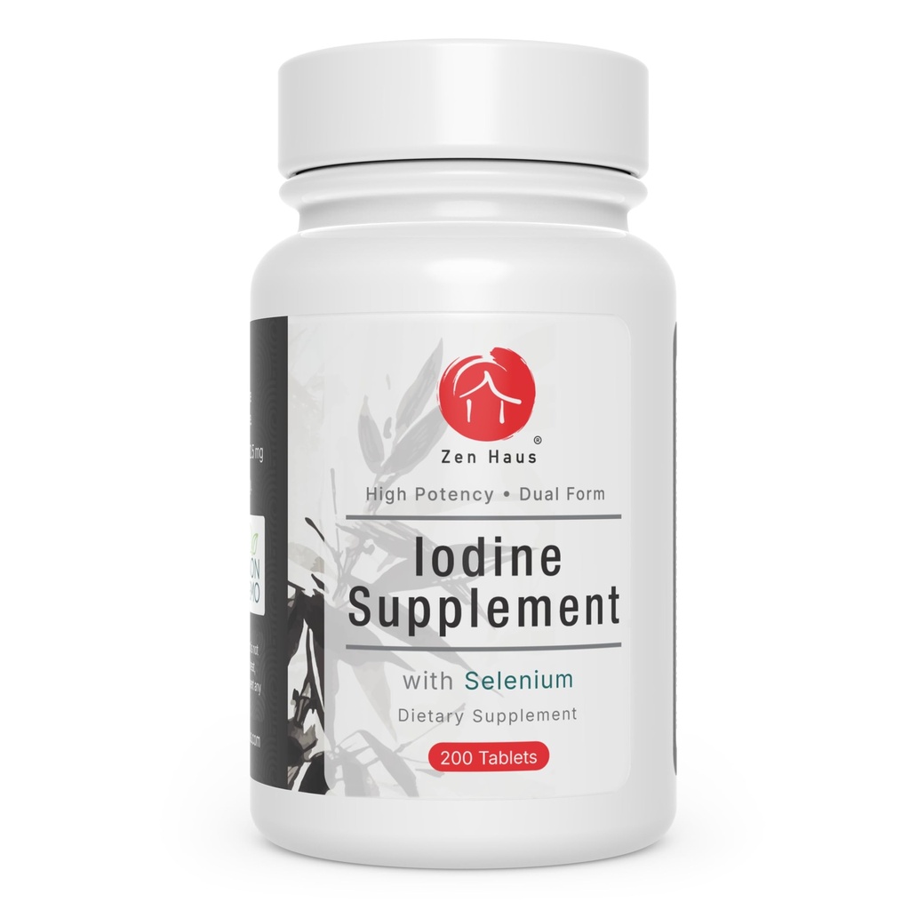 Zen Haus 12,5 mg mit Selen (als Selenmethionin) und mehr - 200 Tabletten - Schilddrüse Plus Immununterstützung - Hochpotenzjodtabletten - Vergleichen Sie mit Lugols Jodpillen