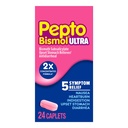 Pepto Bismol ULTRA Caplets, Upset Magen Relief, Übelkeit Linderung, Sodbrennen Linderung, Verdauungsstörungen Linderung, Anti-Durchfall-Medikament für Erwachsene - 5 Symptom Relief, 24 ct