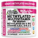 Methyliertes Multivitamin für Frauen Vitamine B6 Methyl B12 A B C D K E Folat Cholin Omega 3 Thiamin Riboflavin Eisenjod Magnesium Zink Selen Kupfer Kupfer Calcium 90 Kapseln von Clean Nutra