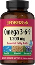 Lindberg Omega 3 6 9 Suppléments $ 1200mg $ 90 Softgels $ Acides gras essentiels $ avec du poisson, du lin et de l'huile de fourrage $ Non-OGM, sans gluten