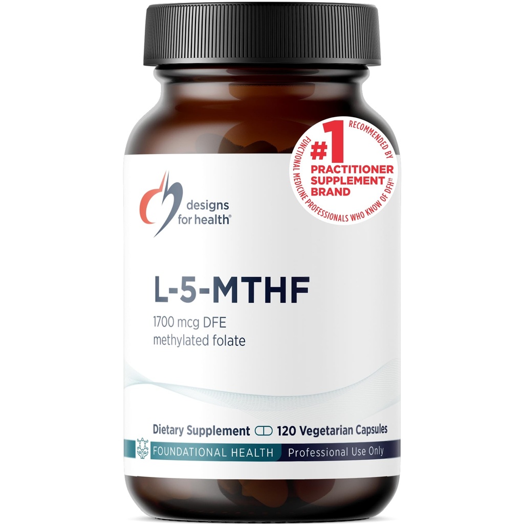 Designs für die Gesundheit L 5-MTHF - Quatrefolic L Methylfolat Supplement 1mg (1700mcg DFE) - Methyliertes Folat Supplement für Frauen und Männer - Unterstützt Methylierung - Nicht-GVO, glutenfrei (120 Kapseln)