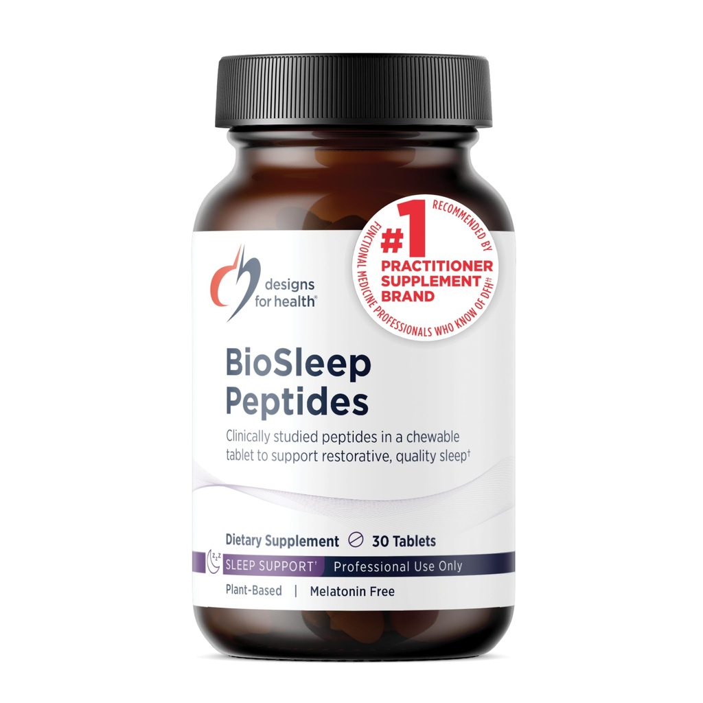 Designs for Health BioSleep Peptides Sleep Support for Adults with Plant-Based Peptides – Vegan + Non-OGM + Non-Melatonin Sleep Health Supplément (30 portions)