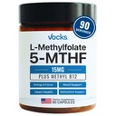 Vocks L Methylfolate 15mg 5-MTHF + Methyl B12.00 Supplément de Methylfolate de haute puissance.