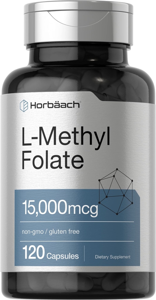 Horbäach L Méthylfolate 15000 mcg. 120 Capsules 15mg Méthylfolate 5-MTHF.