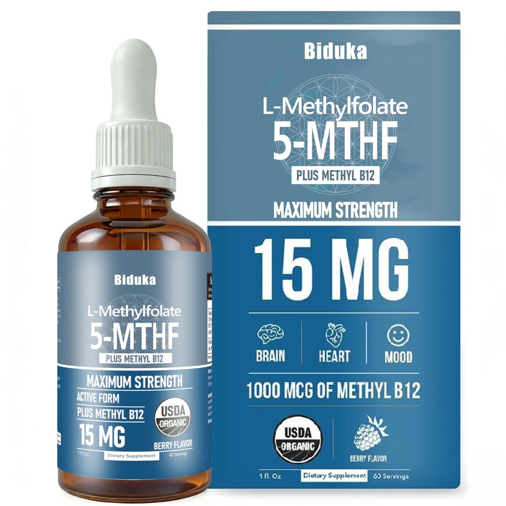 L-méthylfolate organique 15 mg + méthyl B12 1000mcg gouttes liquides-60 portions