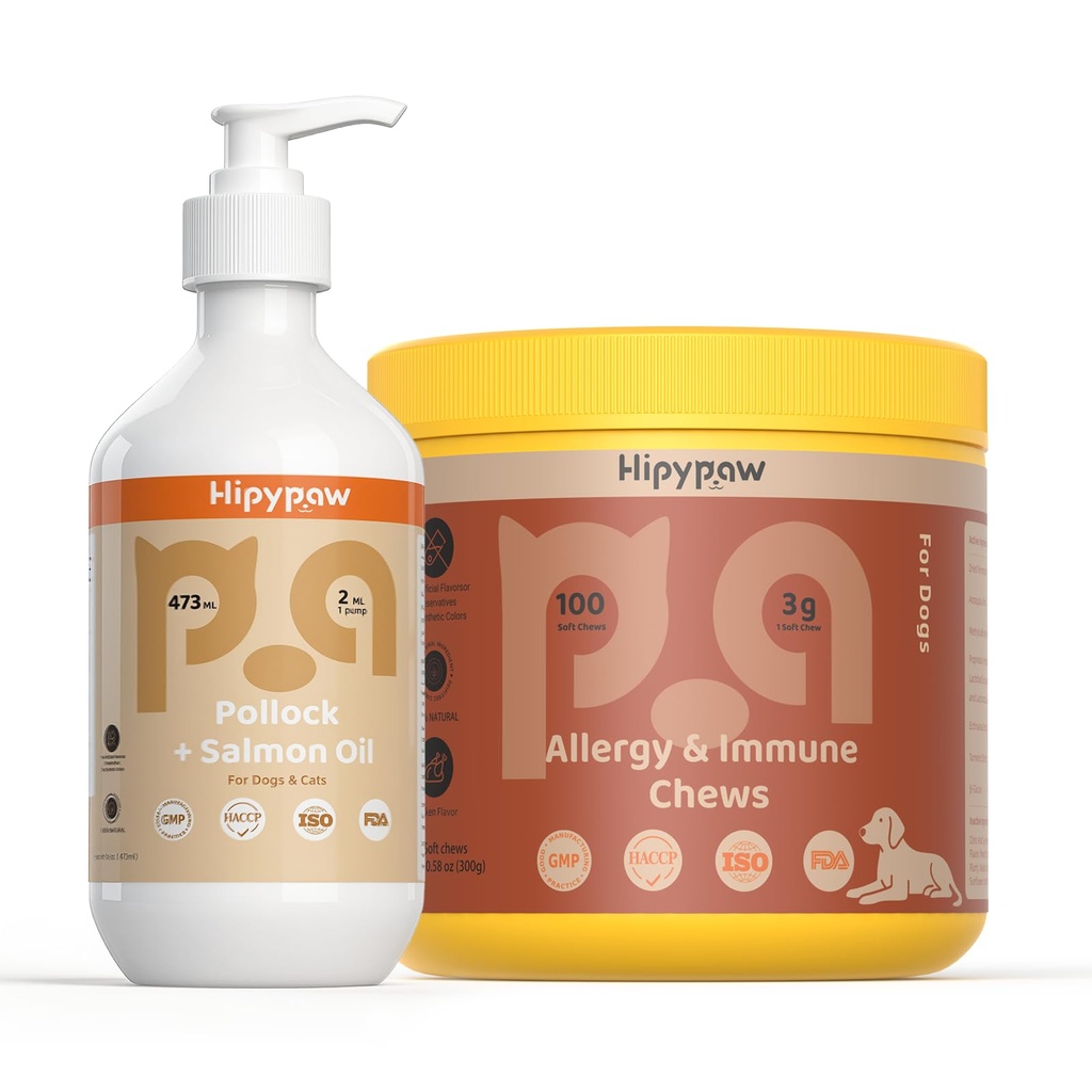 Ensemble de soutien pour la peau et l'allergie des chiens : Huile de poisson Omega 3 + Altergy Relief Chews for Itchy Skin, Immune & Digestive Health