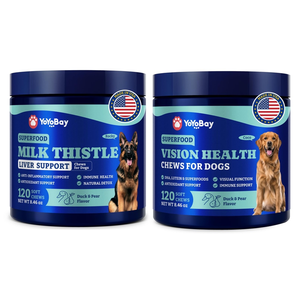 Hundeauge und Leber Wellness Bundle - Vision Unterstützung Kaut mit Antioxidantien und Omega-3s Plus Milchdistel Leber Detox Kaut mit NAC und Curcumin - Natürliche tägliche Gesundheitsunterstützung für Hunde aller Rassen