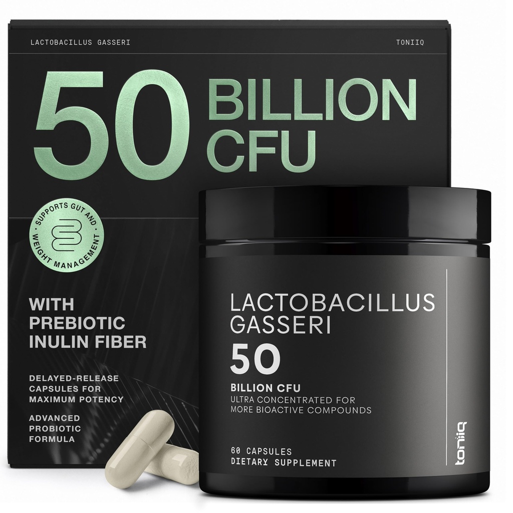 Lactobacillus Gasseri - Ultra High Strength 50 Million CFU - Capsules à libération différée - Fabriqué avec fibre d'inuline prébiotique - Soutient la santé digestive et la flore de Gut - Laboratoire tiers testé - 60 Capsules